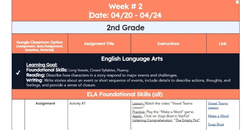 weekly schedule example