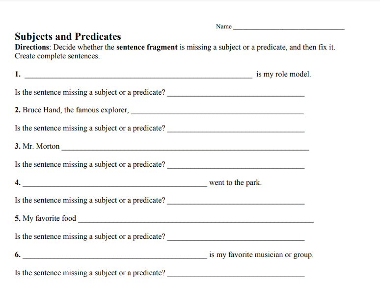 Subjects And Predicates