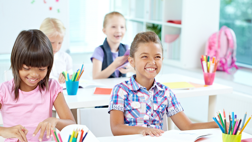 kids laughing at classroom